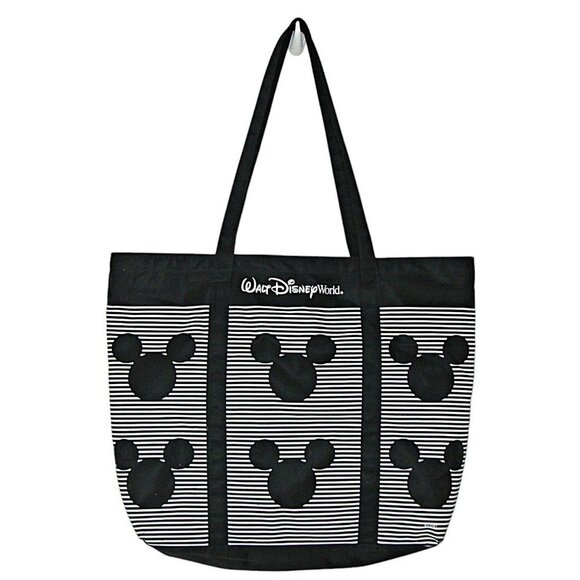 Walt Disney World Mickey Mouse All Over Logo Black White Tote Book Bag 19x16x4" - Picture 1 of 13